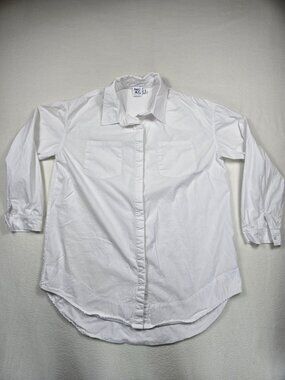 Princess Polly 8 White Button Up Long Sleeve Shirt 100% Cotton Minimalist